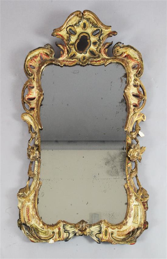 A George II carved and gilt frame looking glass, W.2ft 1.5in. H.3ft 5.5in.